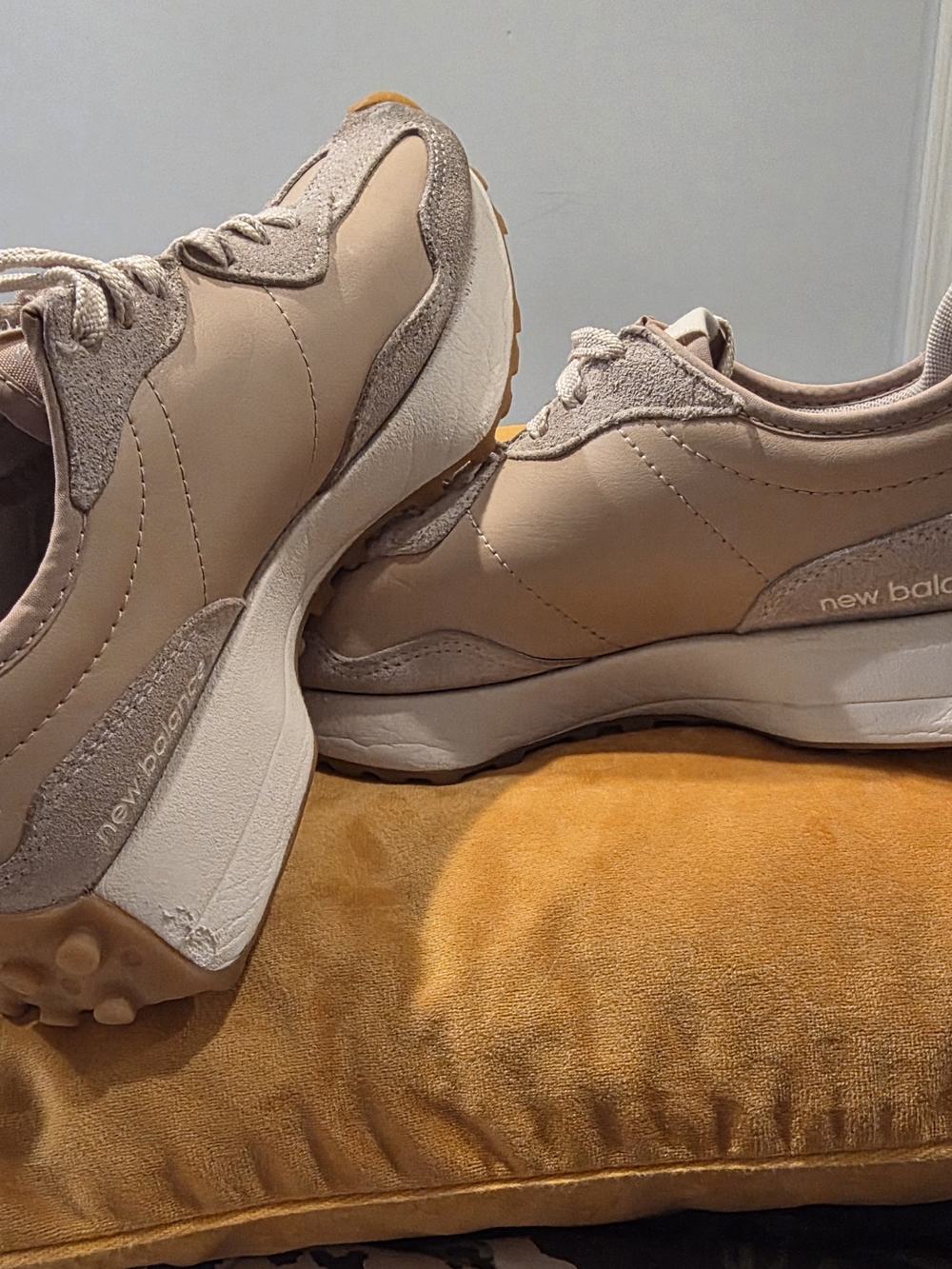 New Balance Women's Beige & Cream Leather Sneakers